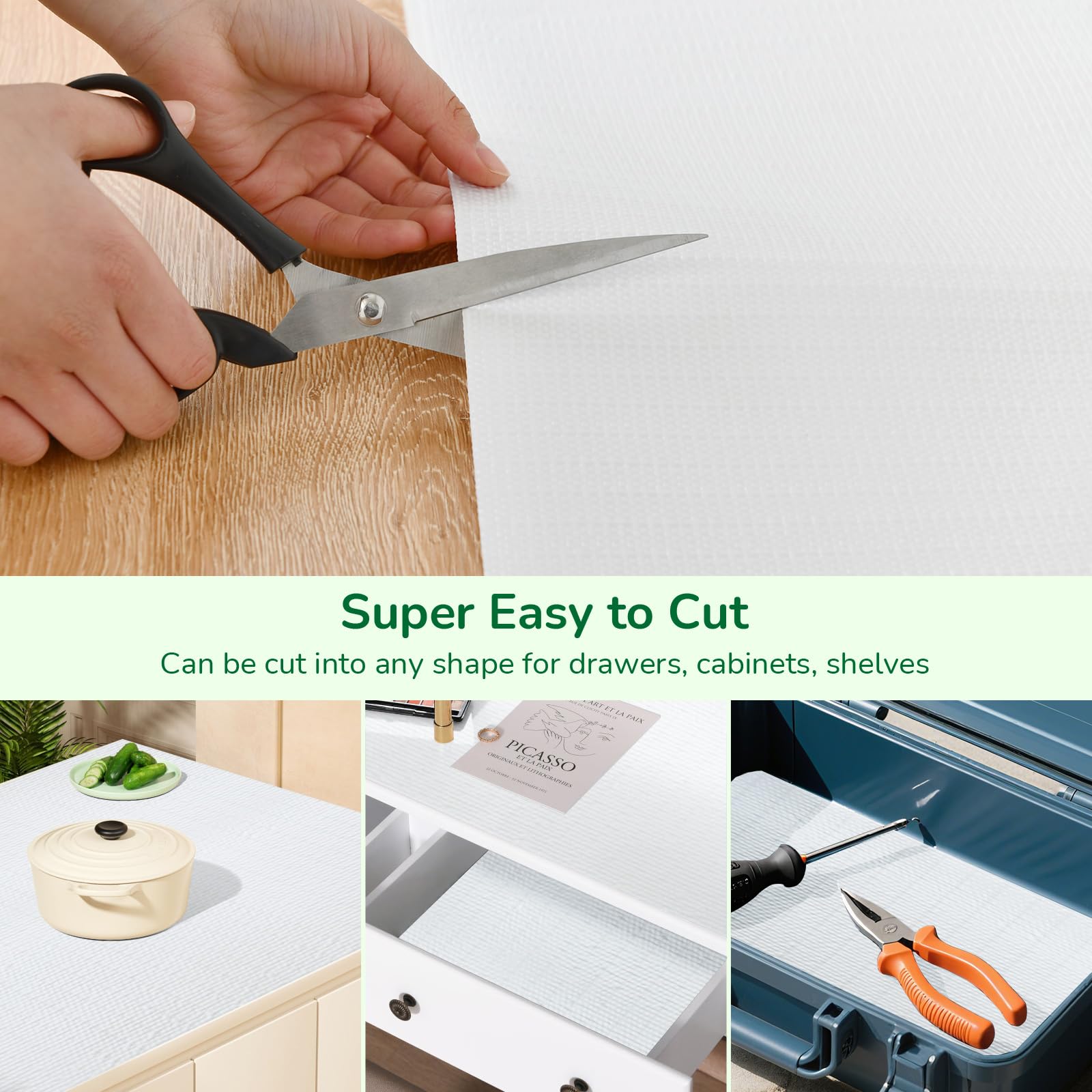 Practical White Shelf Liners for Kitchen Cabinets 18" x10FT, Non-Adhesive Drawer Liner, Non-Slip Strong Grip Cabinet Liner Thickened Mats Waterproof Shelf Paper for Countertop, Cupboard, Dressers