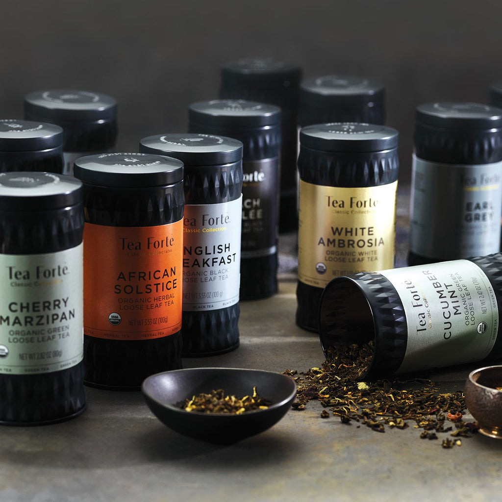 Tea Forte African Solstice Premium Loose Leaf Caffeine-Free Herbal Tea Blend Canister, Makes 35-50 Cups, Round Canister