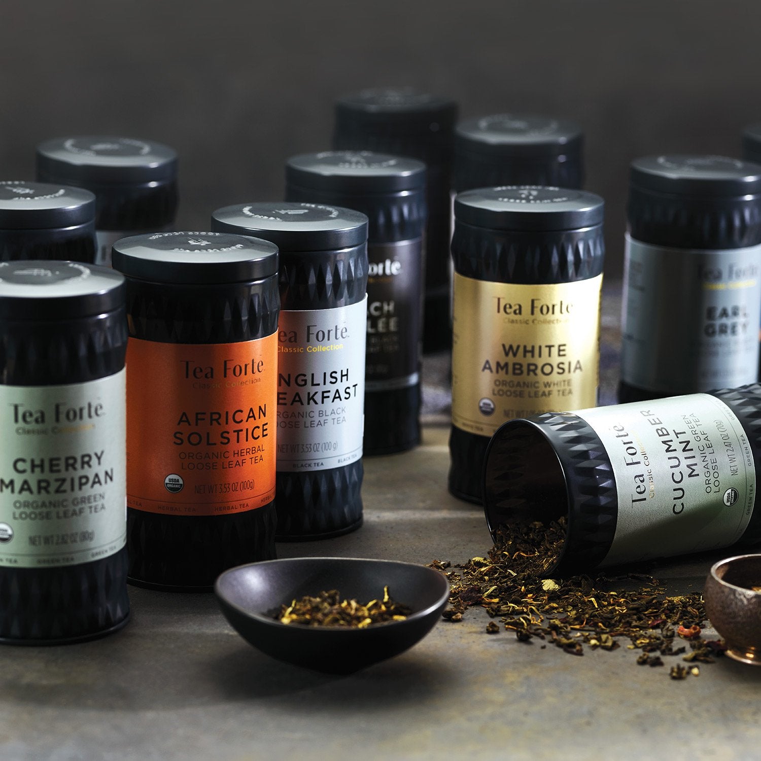 Tea Forte African Solstice Premium Loose Leaf Caffeine-Free Herbal Tea Blend Canister, Makes 35-50 Cups, Round Canister