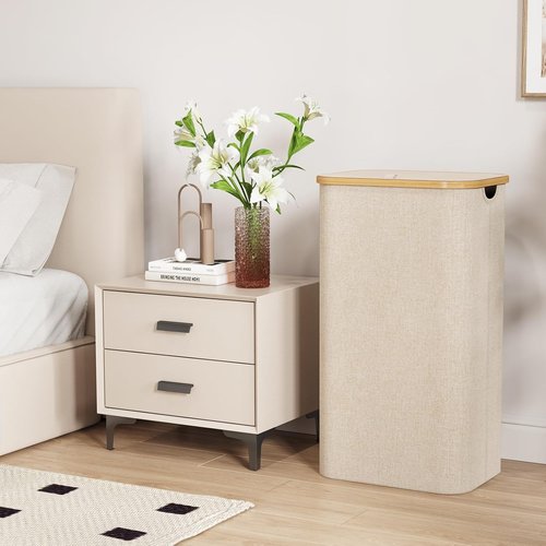 Lifewit 100L Laundry Basket - Foldable Hamper with Lid & Bamboo Handles | Beige, Removable Bag