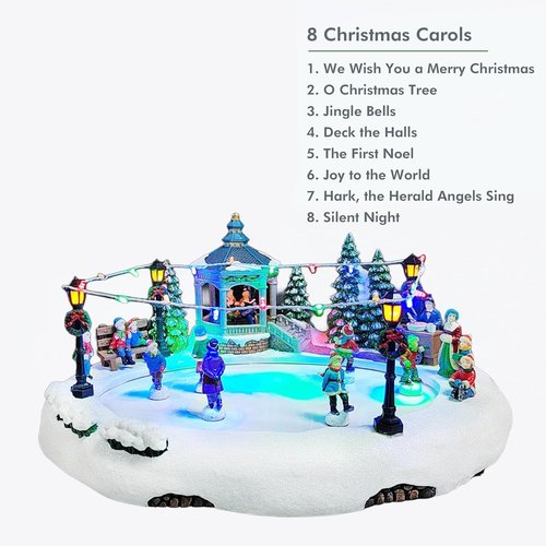 Moments In Time Animated Skating Pond | 7.28” LED Christmas Village Display with Moving Skaters, Lights & Music