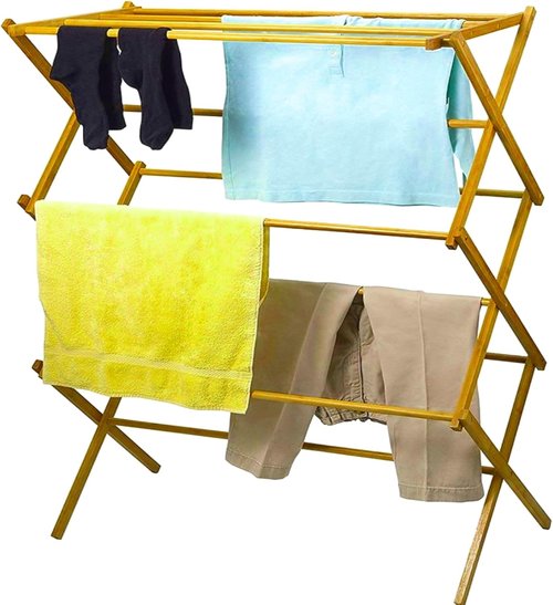 HOME IT Wooden Clothes Drying Rack - Collapsible Bamboo Laundry Rack for Efficient Drying | Heavy Duty Design