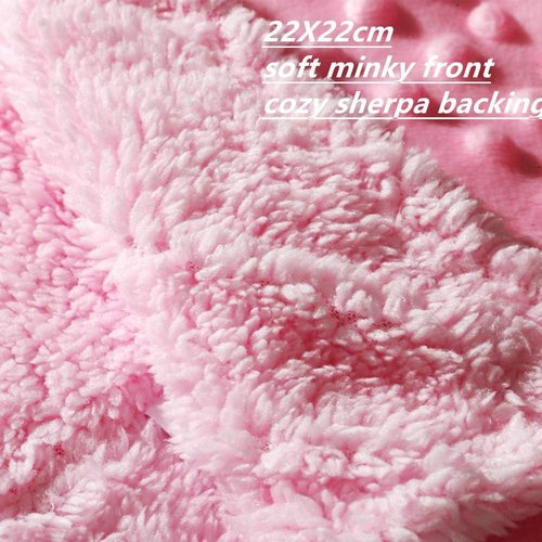 CREVENT Baby Security Blanket - Soft Minky Dot & Sherpa Backing | Pink Bear Lovey for Newborns