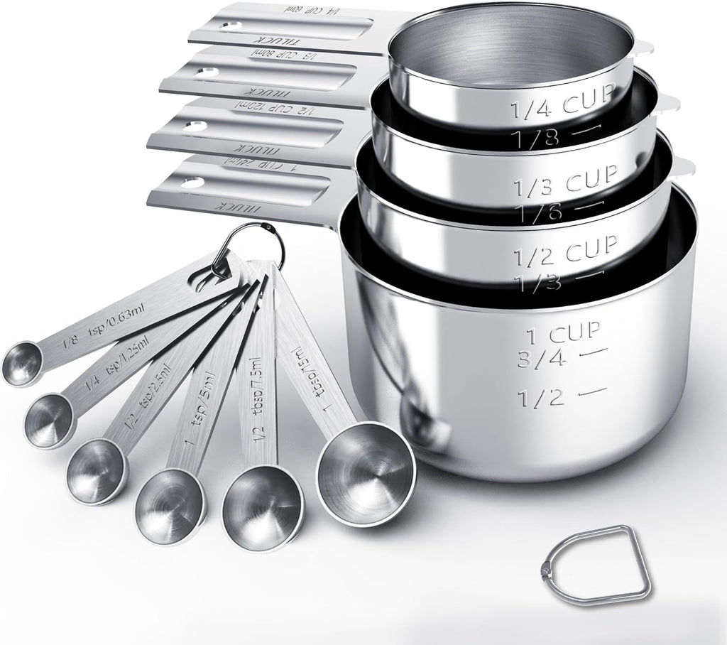 TILUCK Stainless Steel Measuring Cups & Spoons Set - Essential Kitchen Gadgets for Cooking & Baking (10-Piece)