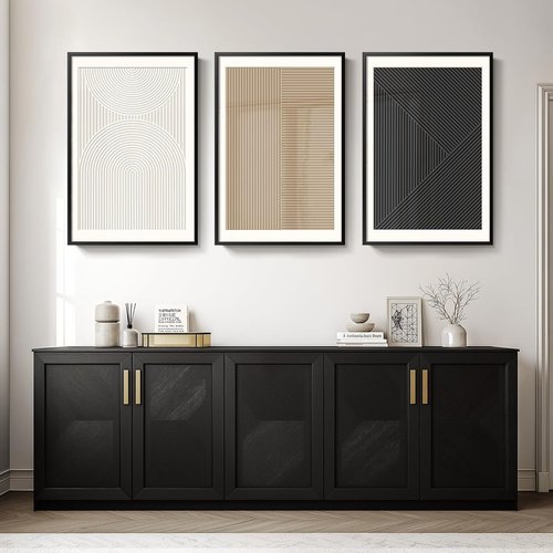 Framed Modern Abstract Wall Art by [Brand Name] - Set of 3 Black & White Canvas Prints | 24x36 Inch Minimalist Decor