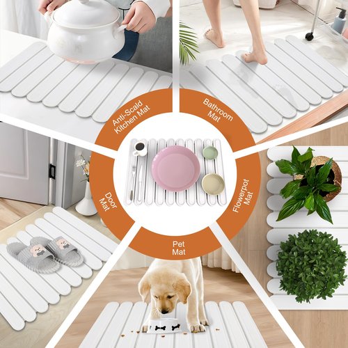 HonyQiShuo Stone Drying Mat for Kitchen Counter, Large Stone Dish Drying Mat Foldable Diatomaceous Earth Water Absorbing Mat for Dishes Bottles Cups Match Any Countertop White 24" x 16"