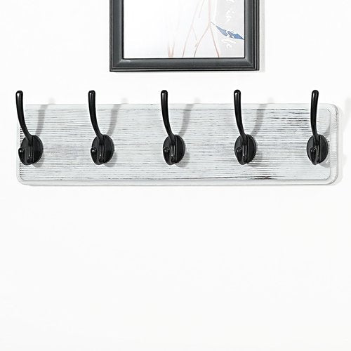 WEBI Coat Rack Wall Mounted,Coat Hooks Wall Mount,16" Hole to Hole,Large Coat Hanger Wall,5 Hooks for Hanging Coats,Hats,Jacket,Clothes,Entryway,Black/White,2 Packs
