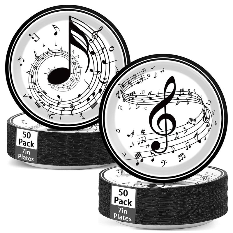 100pcs 7inch Musical Note Plates Music Themed Tableware Newborn Baby Shower Musical Notes Disposable Paper Dinnerware for Picnic Dessert Kids Party Baby Shower Birthday Music Party Decorations