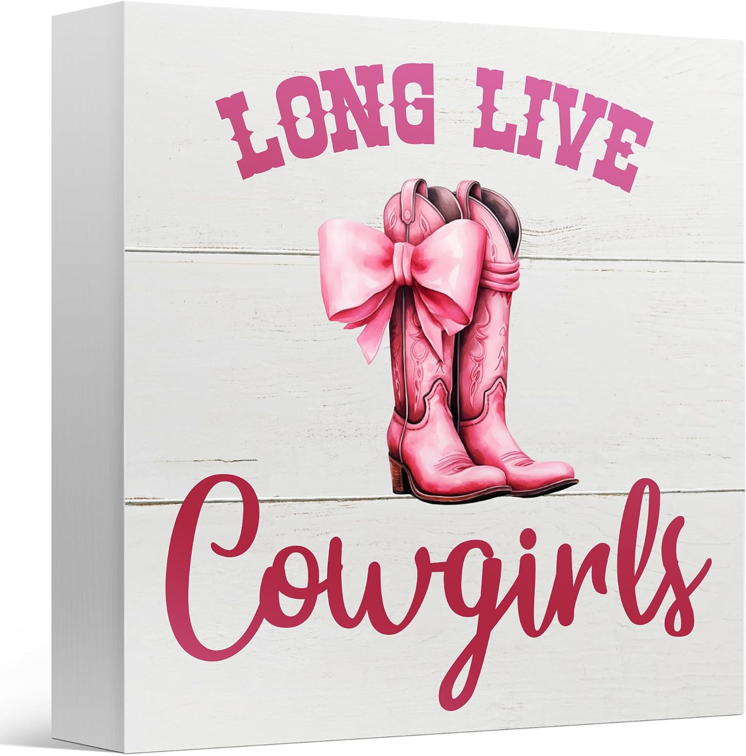 Regine Switzerland Pink Bow Western Cowgirl Decor Sign - Charming 5x5 Inch Wooden Box for Nurseries & Teen Rooms
