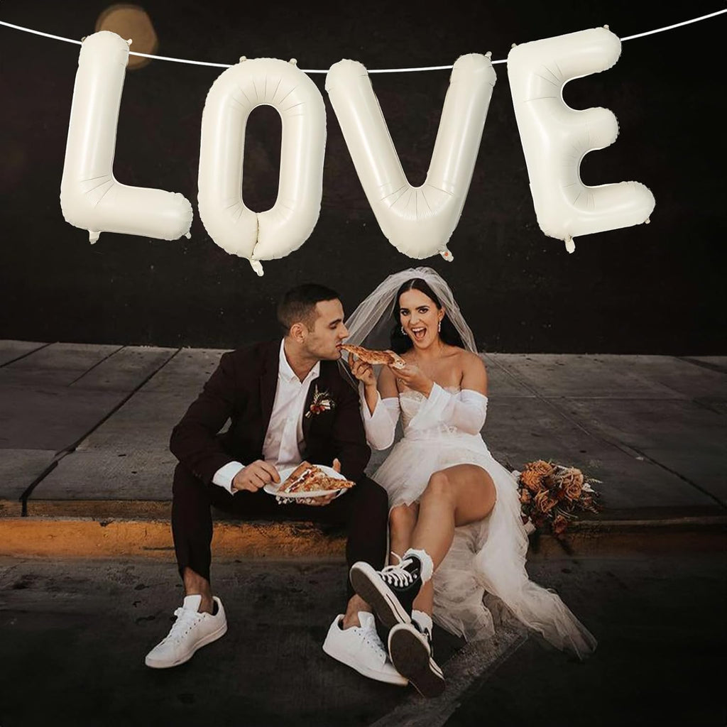 Skiennix 40 Inch Cream White Sand Love Balloons - Elegant Ivory Alphabet Balloons for Valentine's Day & Weddings