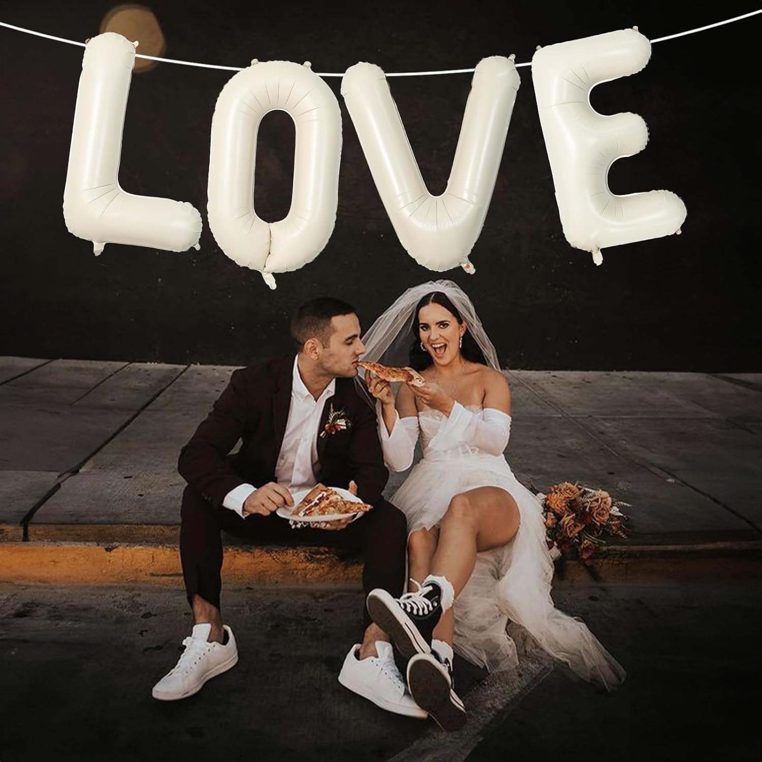 Skiennix 40 Inch Cream White Sand Love Balloons - Elegant Ivory Alphabet Balloons for Valentine's Day & Weddings
