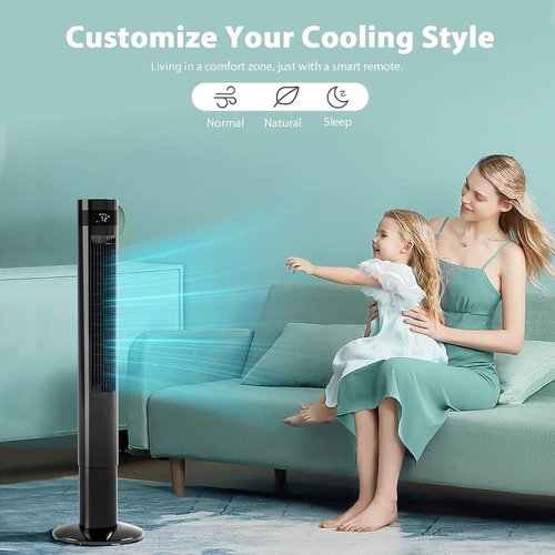 Antarctic Star Portable Tower Fan - 43'' Bladeless Oscillating Fan with Remote Control | Quiet Cooling, 12H Timer, 3 Speeds, Black