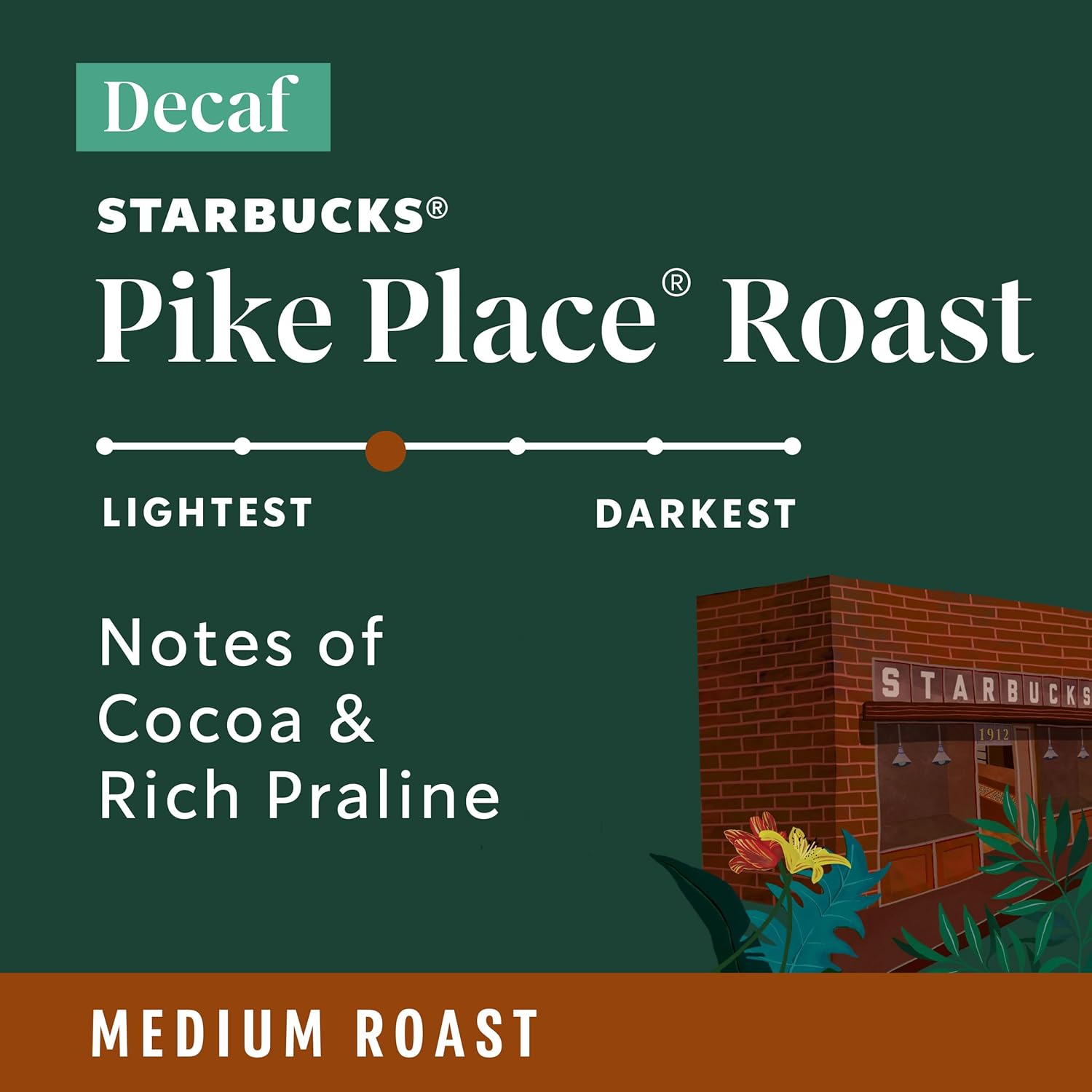 Starbucks Ground Coffee - Medium Roast Decaf Pike Place | Six 12 oz Bags for Hot or Iced Coffee