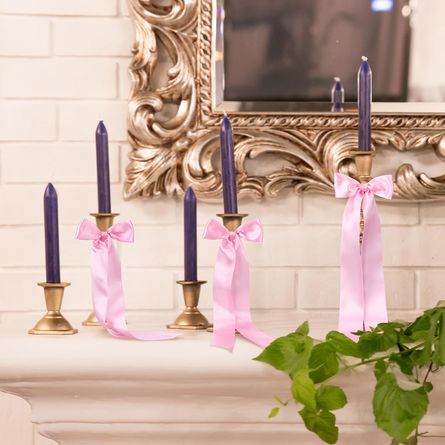 Teenyyou 12 Pcs Pink Candlestick Bows - 13 Inch Large Coquette Table Decor for Weddings & Parties
