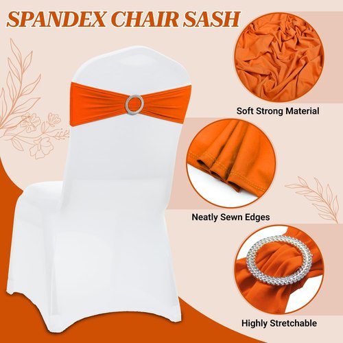 MDS Spandex Chair Sashes - Premium Stretch Covers with Buckle Slider for Weddings & Events | Pack of 50 - Orange