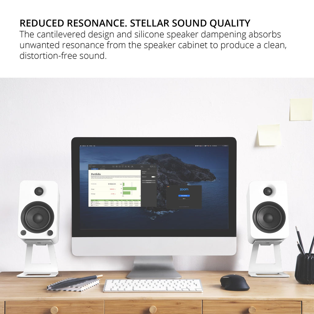 Kanto SE4 Elevated Desktop Speaker Stands for Medium Bookshelf Speakers & Mid-Size 3”-4” Studio Monitors | 5.6” Tall | Supports 9 lbs | Damping 2.0 mm Silicone Padding | ¼”-20 Mounting | Pair | White