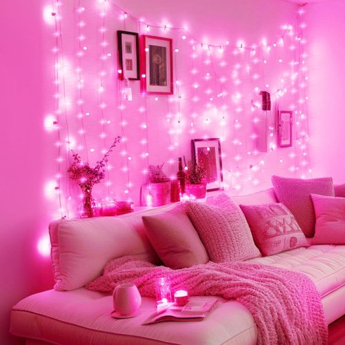 Minetom 300 LED Dimmable Fairy Curtain Lights - USB Powered String Lights with Remote & Timer | Pink Indoor Decor