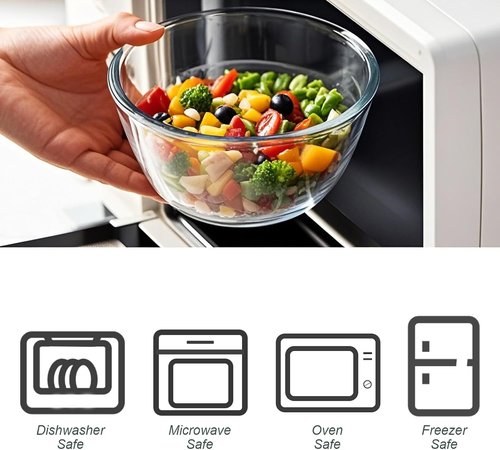 MCIRCO Glass Mixing Bowls Set - 4 BPA-Free Nesting Bowls for Meal Prep & Food Storage | 0.8-4.8 Qt