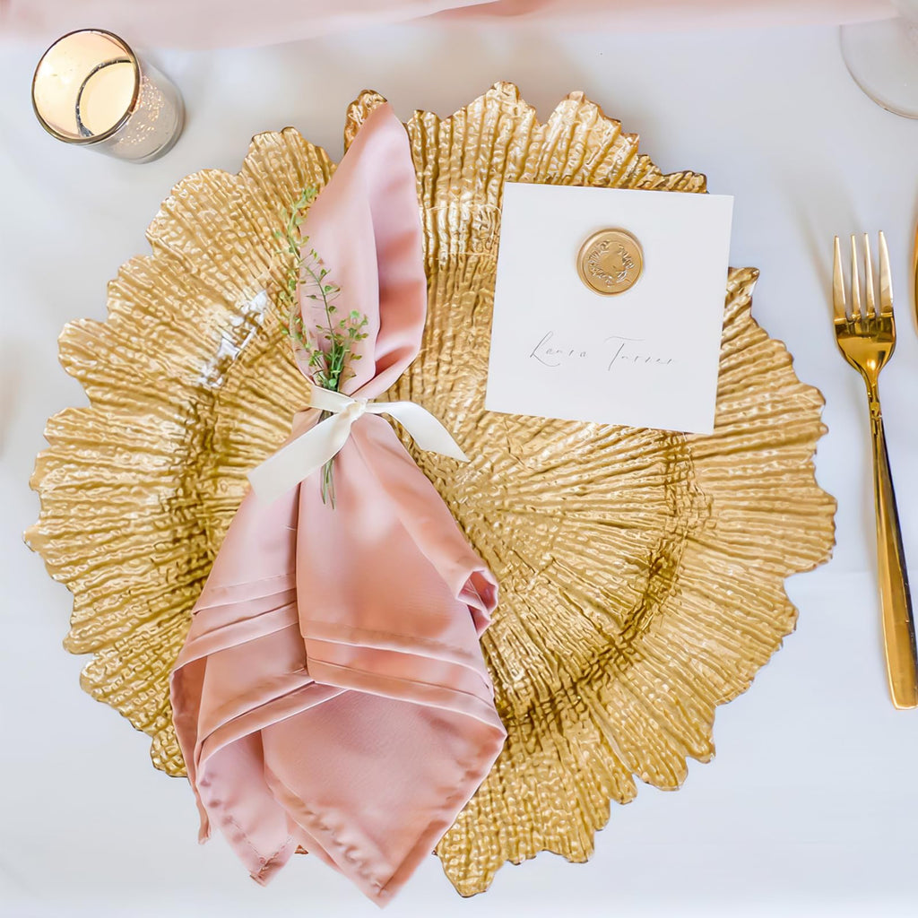 24 Pcs Gold Charger Plates Bulk, 13" Reef Plate Chargers for Dinner, Plastic Floral Decorative Plates for Table Setting, Wedding, Party, Event, Decoration