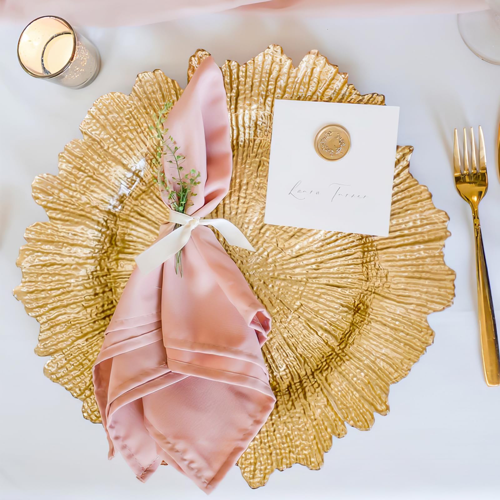 24 Pcs Gold Charger Plates Bulk, 13" Reef Plate Chargers for Dinner, Plastic Floral Decorative Plates for Table Setting, Wedding, Party, Event, Decoration