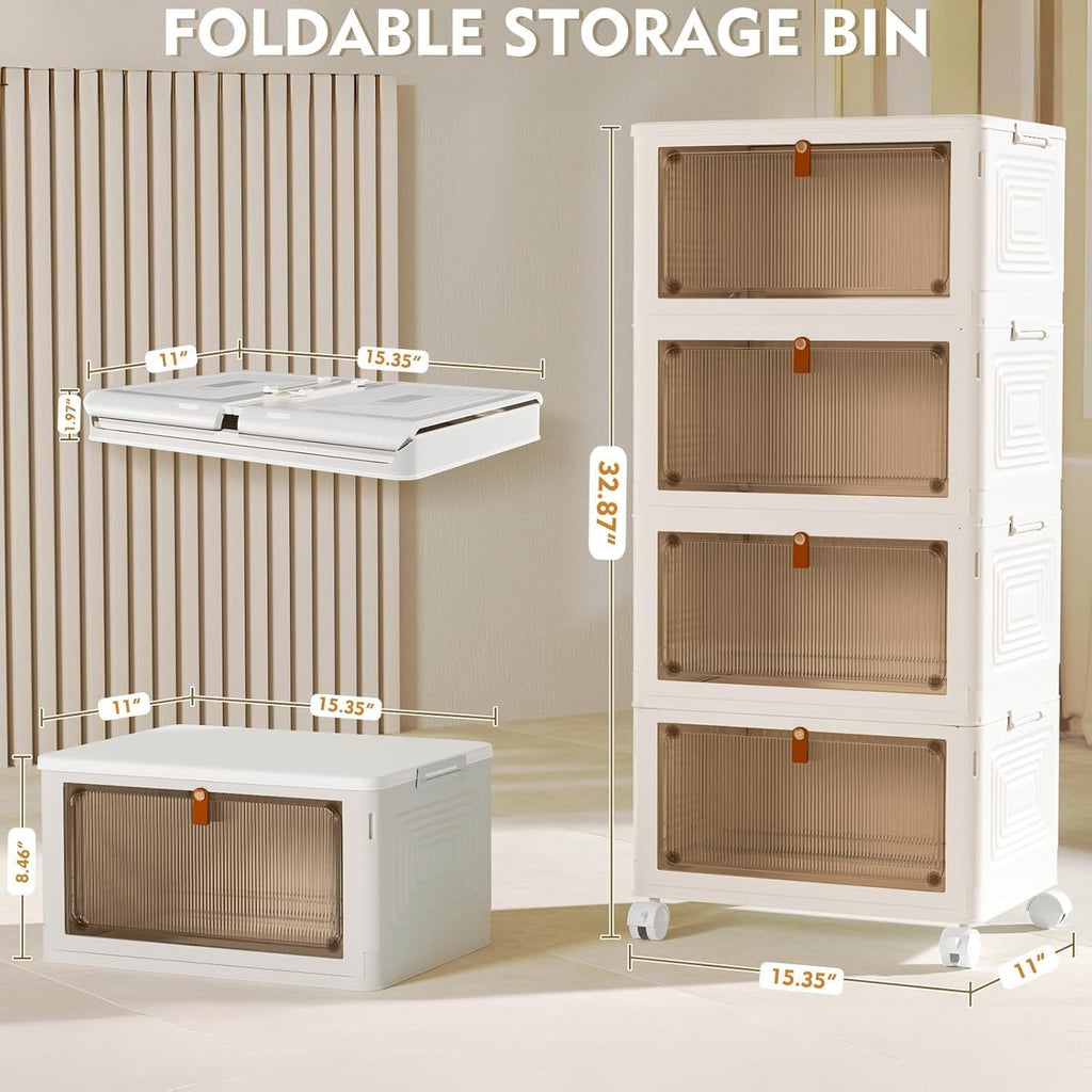 YFXCVSL 4-Tier Plastic Storage Bins - Stackable 23QT Containers with Lid & Wheels | Ideal for Home & Office