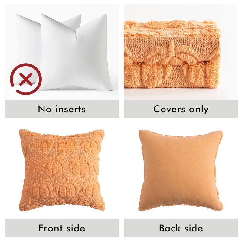 EMEMA Fall Decorative Throw Pillow Covers 20x20 Set of 2 Thanksgiving Autumn Harvest Pumpkin Cushion Covers for Porch Couch Sofa Farmhouse Decor Soft Faux Fur Accent Pillow Cases Cream White