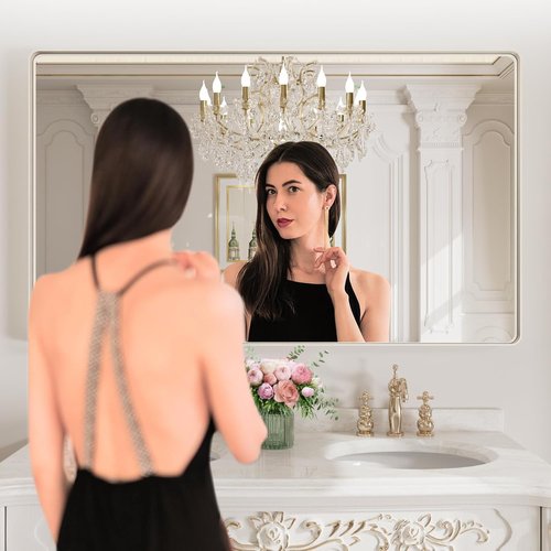 LOAAO Brushed Nickel Bathroom Mirror - 60X36 Inch Rounded Rectangle Design, Anti-Rust & Shatterproof