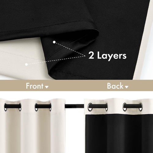 MIULEE 100% Blackout Curtains - Thermal Insulated, Noise Reducing, 96 Inch Long, 2 Panels