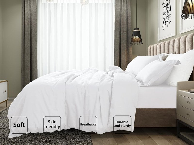 Shunjie.Home 100% Cotton Duvet Cover Set Full Size - 400 Thread Count Sateen Egyptian Cotton Duvet Cover, Easy Change Soft Durable Breathable Bedding, Hidden Button Closure & Corner Ties - White