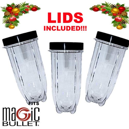 16oz Cups 6 Piece Set - 3 Replacement Cups WITH LIDS for Magic Bullet Blender LIDS INCLUDED