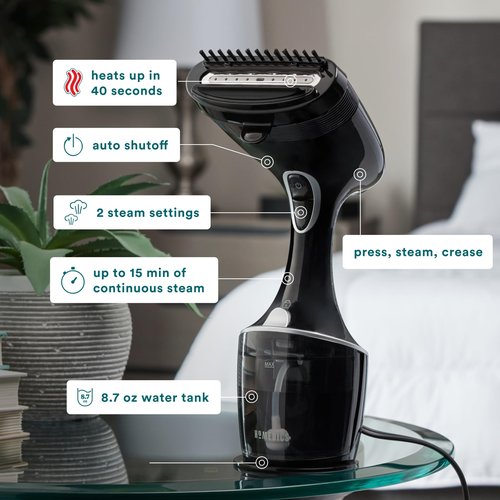 Homedics PerfectSteam Handheld Garment Steamer for Clothes, Sheets and Curtains - 1550 Watts Portable Garment Steamer, Fast Heat, Turbo Power, 15-Minute Continuous Steam, Built-In Crease Attachment