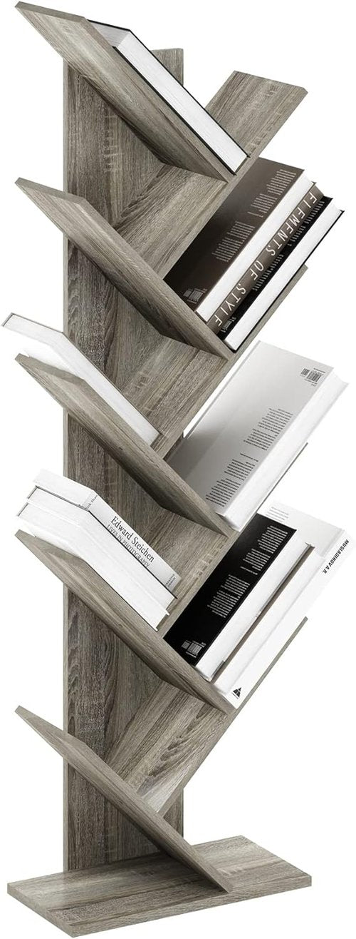 Furinno Tree Bookshelf - 9-Tier Angled Open Bookcase | French Oak, 8.4 x 15.7 x 50.9 Inches