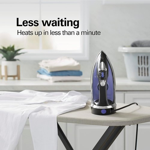 Hamilton Beach Steam Iron - Powerful 1200 Watts Garment Steamer with Stainless Steel Soleplate & 8' Cord | Black
