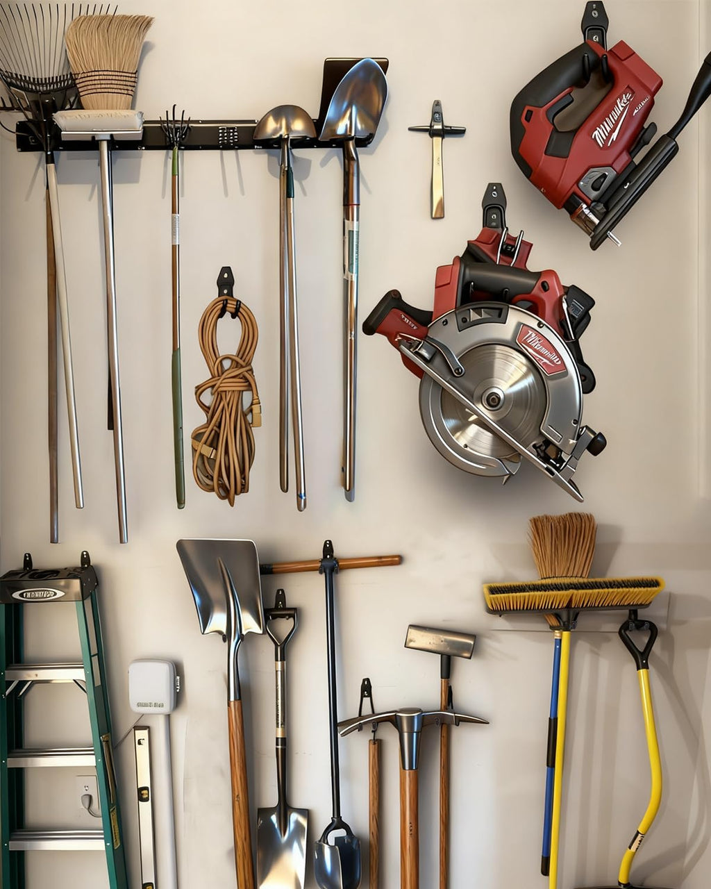 PIYILO Garden Tool Organizer - 48-Inch Heavy Duty Wall Rack with 18 Garage Hooks for Yard Tools & Bikes