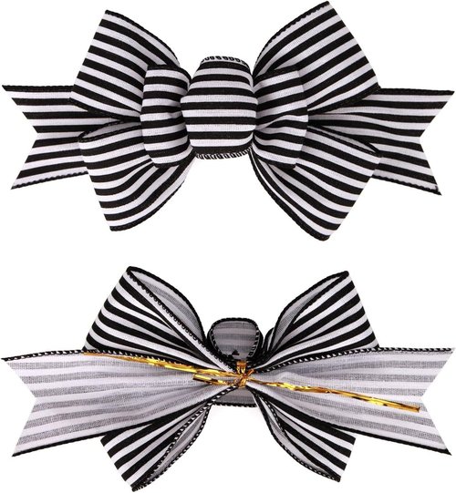 Meseey Christmas Burlap Bows - Handmade Decorative Ornaments for Wreaths & Trees | Large Black & White Stripes
