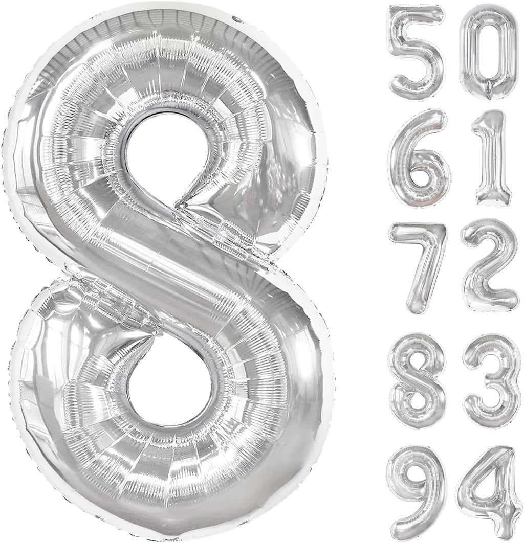 Silver 8 Balloon - 40 Inch Number Balloon for 8th Birthday Celebrations | Perfect for Boys & Girls