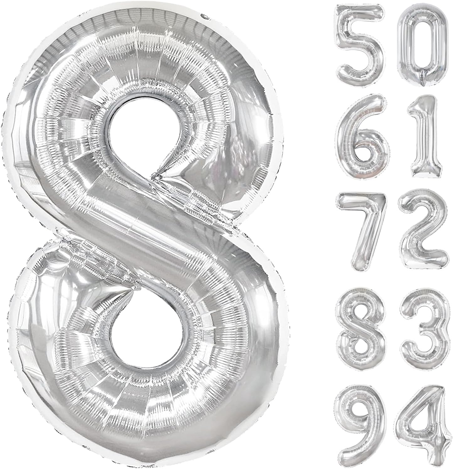 Silver 8 Balloon - 40 Inch Number Balloon for 8th Birthday Celebrations | Perfect for Boys & Girls