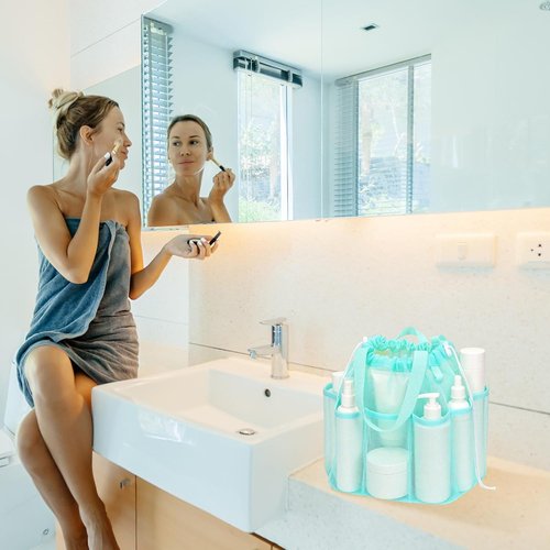 Kinlop Mesh Shower Caddy - 8 Pocket Portable Tote for Dorms, Gym, Travel | Macarons Color