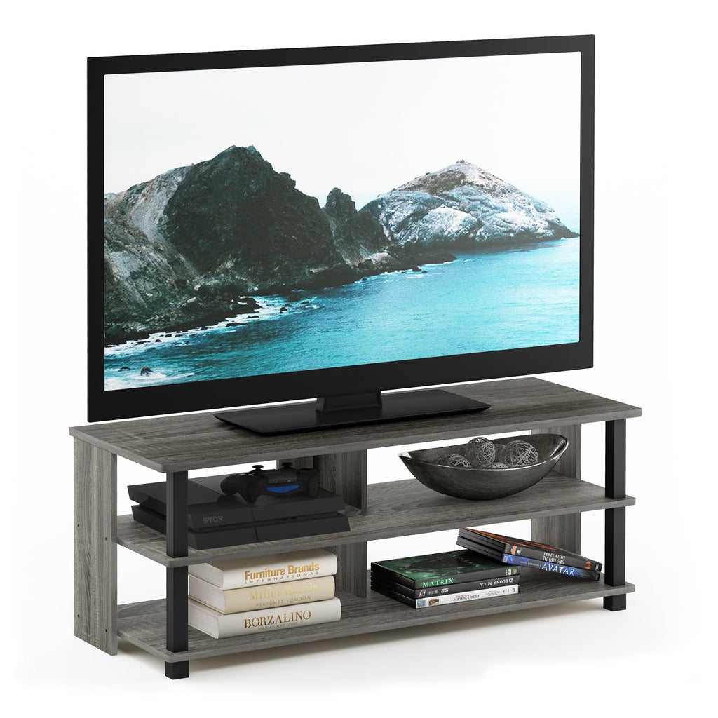 Furinno Sully 3-Tier Stand for TV Up to 48 Inch, French Oak Grey/Black