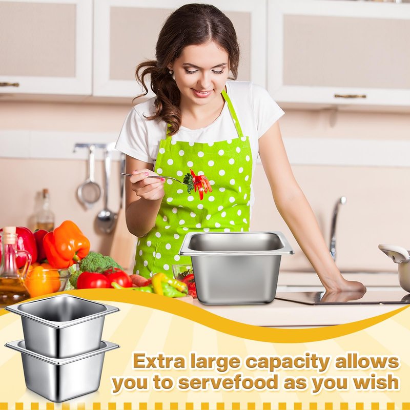 Rtteri 22 Pcs 1/6 Size 4 Inch Deep Stainless Steel Hotel Pans Set: 16 Metal Buffet Steam Table Pans with 2 Tongs & 4 Spoons – Stackable & Anti Jam, Commercial Restaurant Catering Kitchen Food Prep