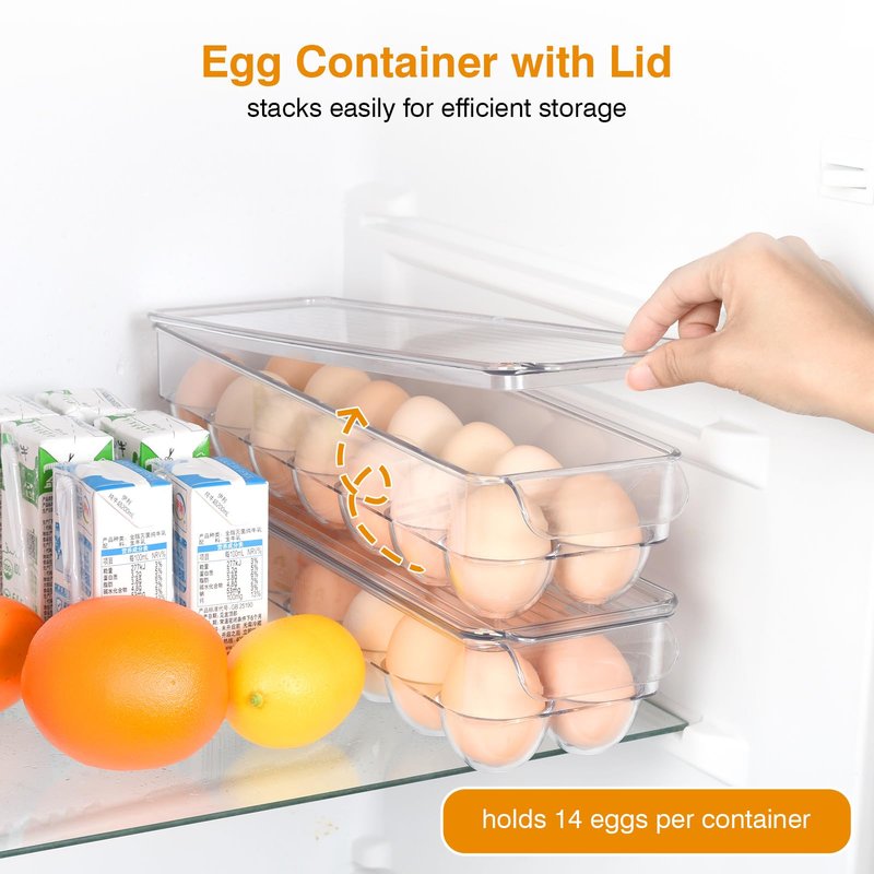 OTraki 6 Pack Fridge Organizer Storage Bins Drink Organizer for Fridge include Soda Can Dispenser Egg Holder Storage Bin with Handle Soda Organizer for Refrigerator Kitchen Countertop BPA Free