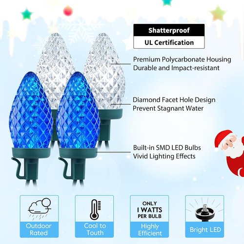 Brightown C9 LED Christmas String Lights - 200 LED Waterproof Outdoor Lights | 132ft Green Wire, 2 Pack