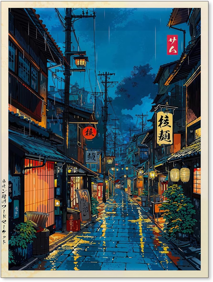 Podafu Wall Art Poster - Japanese Tokyo Tea House Canvas Print | 12x16in Unframed Bedroom Decor