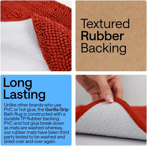 GORILLA GRIP Bath Rug Mat - Soft Absorbent Chenille with Quick Dry Microfiber | 24x17 Sunset Orange
