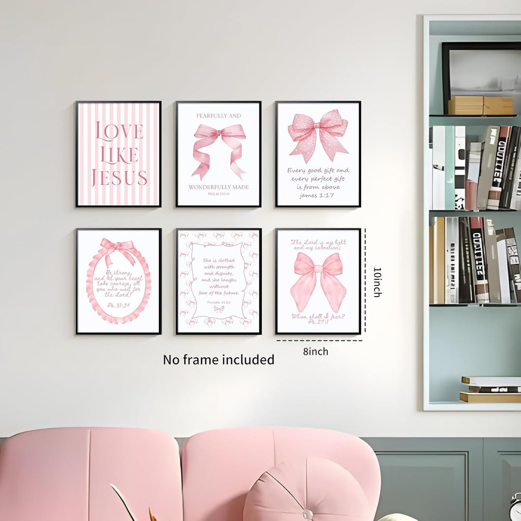 Skiennix 3-Piece Pink Bows Wall Art - Cute Bible Verse Decor for Girls' Rooms | 8x10 Inch Prints