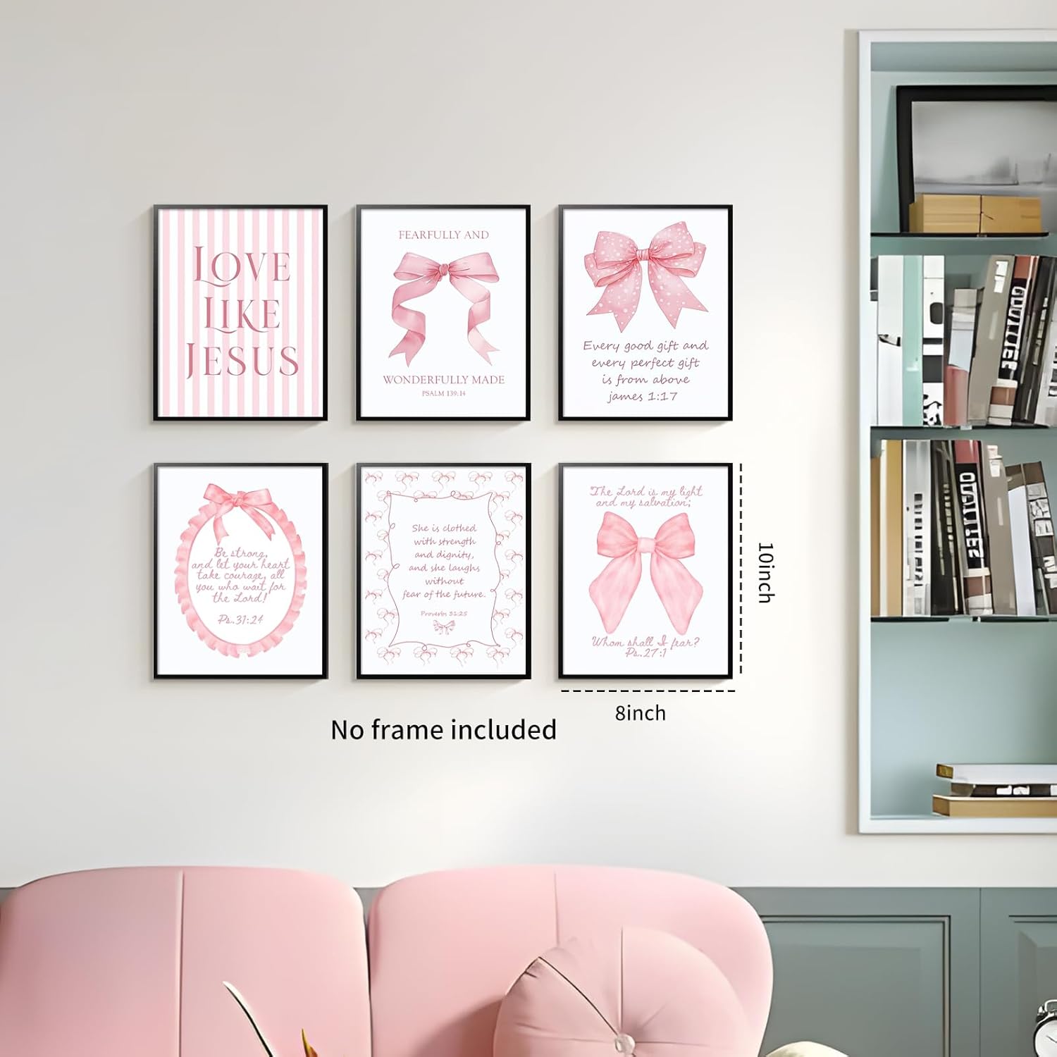 Skiennix 3-Piece Pink Bows Wall Art - Cute Bible Verse Decor for Girls' Rooms | 8x10 Inch Prints