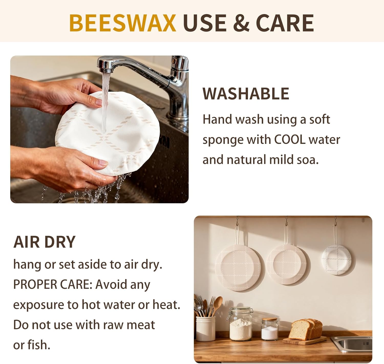 Skiennix Reusable Bowl Covers - 3pc Beeswax Set, 100% Organic Cotton, Elastic Fit for 8/10/12 Inch Bowls