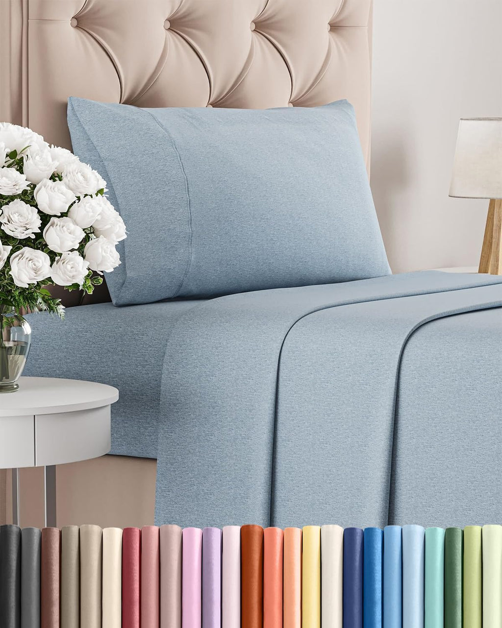 Skiennix Twin XL Sheet Set - Comfy Breathable Cooling Bedding - Hotel Luxury Blue (Heathered) - Deep Pockets, Wrinkle-Free