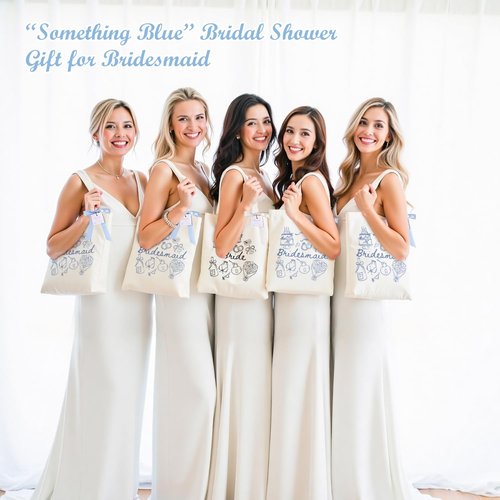 Hennchi 8 Pieces Bridesmaid Tote Bags Reusable Canvas Bridesmaid Gift Bags for Bridal Shower Bachelorette Beach Tote(Bride and Bridesmaid, Dusty Blue,Black)