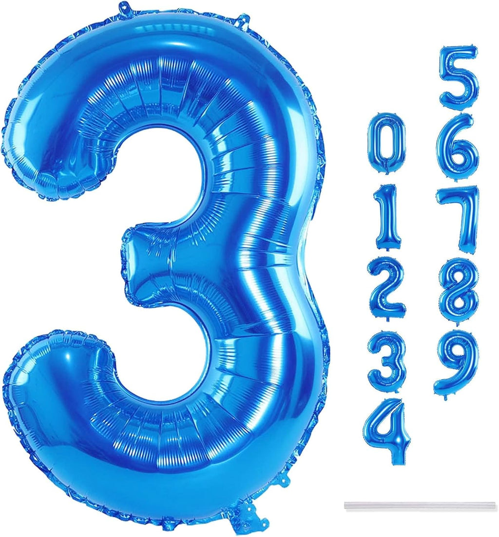 Skiennix Large Blue Foil Number 3 Balloon - 40 Inch Helium Balloon for Birthday & Graduation Celebrations